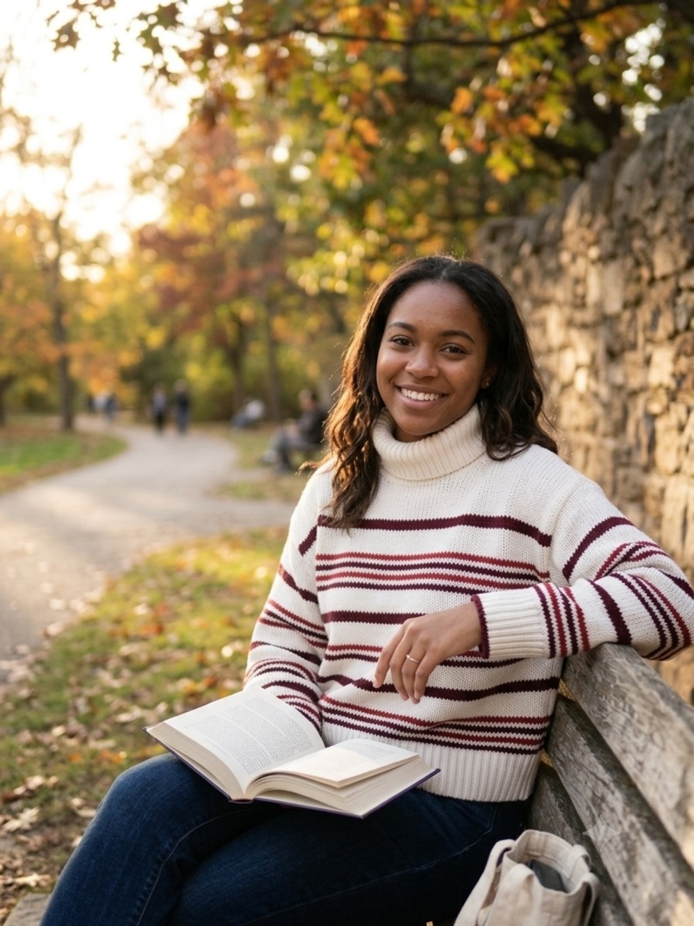 Madewell Cream Turtleneck Sweater with Burgundy Stripes